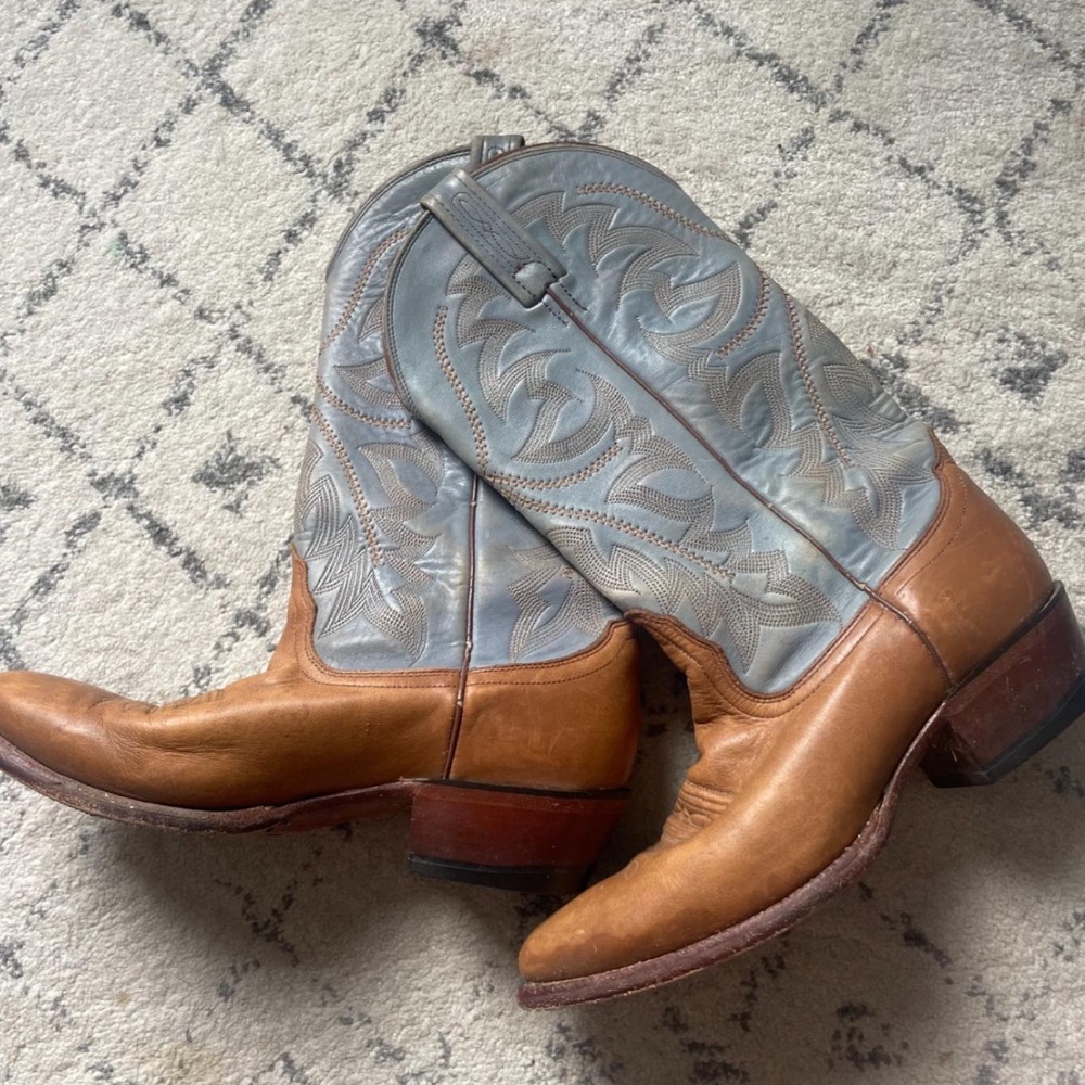 vintage blue and brown cowboy/cowgirl leather boots great condition size 8